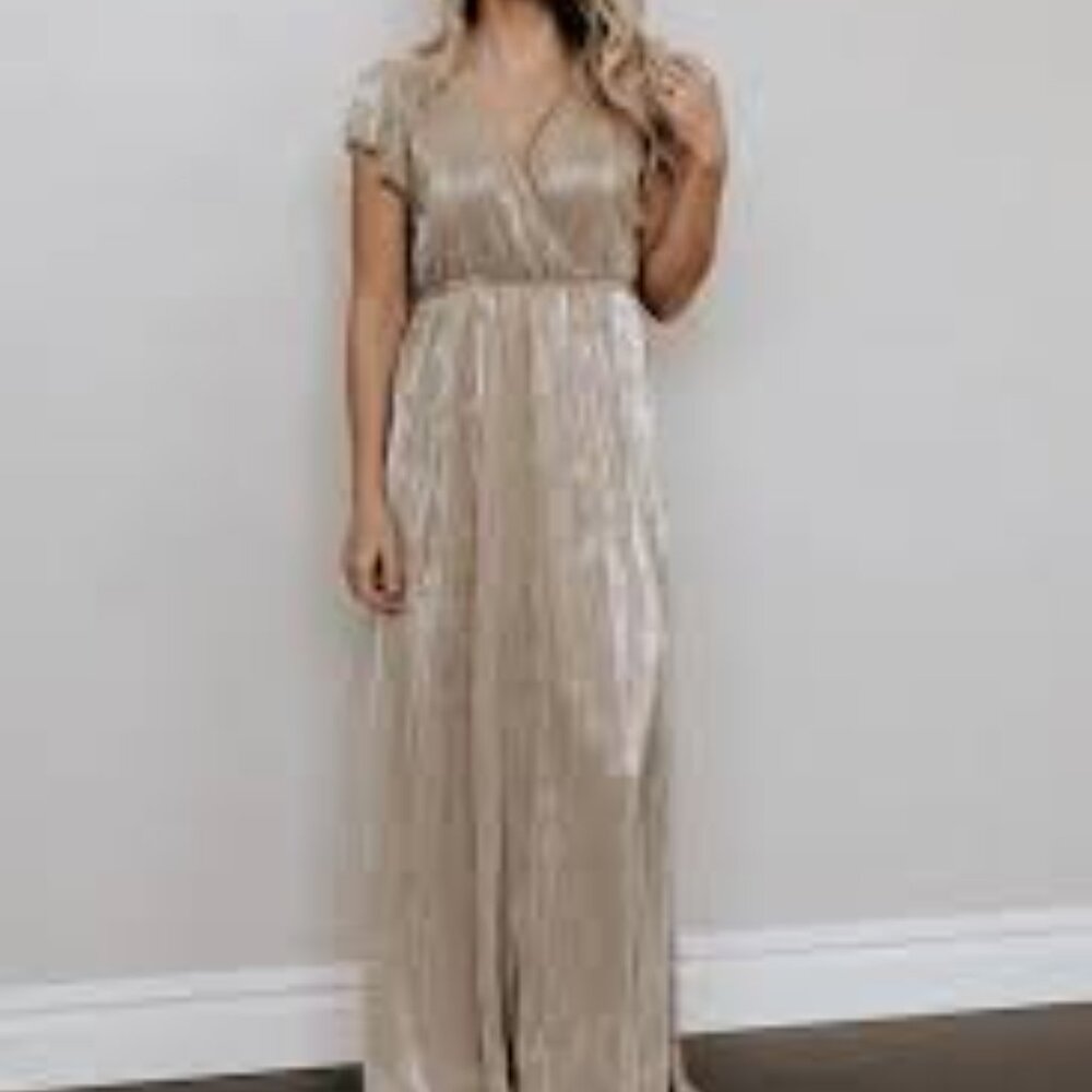 Baltic Born Athena Pleated Maxi Dress Gold NWT SZ Large Tall LT Formal Goddess